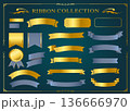 リボンの装飾デザインセットとアンティークな罫線やフレームデザイン 136666970