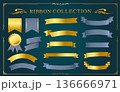 リボンの装飾デザインセットとアンティークな罫線やフレームデザイン 136666971