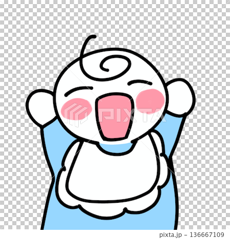 笑顔の赤ちゃんの手描きイラスト　水色 136667109