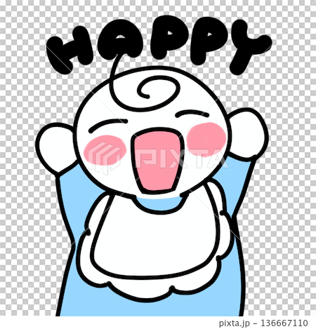 手繪插圖，淺藍色背景，描繪了一個微笑的嬰兒，並附有文字 136667110