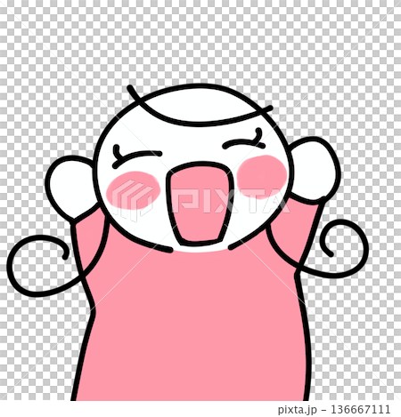 手繪插圖，描繪了一個穿著粉紅色衣服的微笑女孩。 136667111