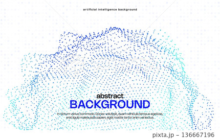 AI abstract cyber digital technology background with dot pattern and squares grid. Big data, network, science and research design concept with wave connection and flow space.  136667196