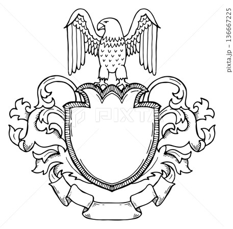 Medieval crest with classic ornament. Old chivalry emblem Medieval crest with classic ornament. Old chivalry emblem 136667225