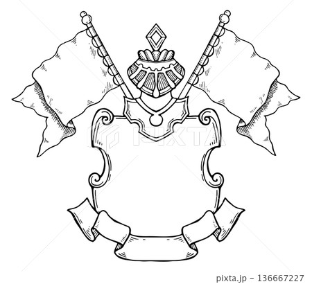 Classic vintage shield insignia template. Blank frame 136667227