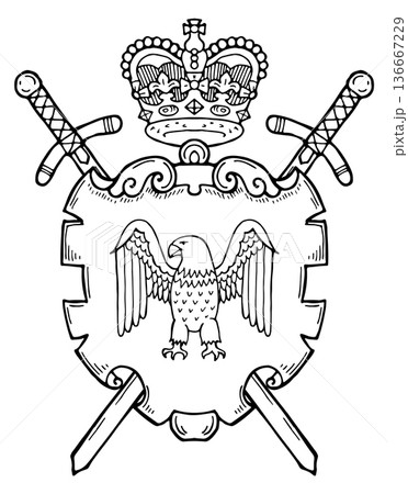 Old royal badge engraving. Majestic classic emblem 136667229