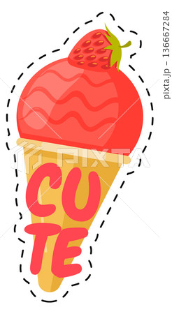 Cute strawberry ice cream in waffle cone sticker Cute strawberry ice cream in waffle cone sticker 136667284
