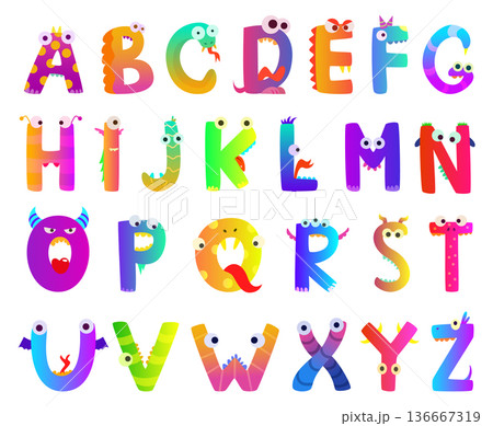 Funny monster alphabet. Kid cute character letters Funny monster alphabet. Kid cute character letters 136667319