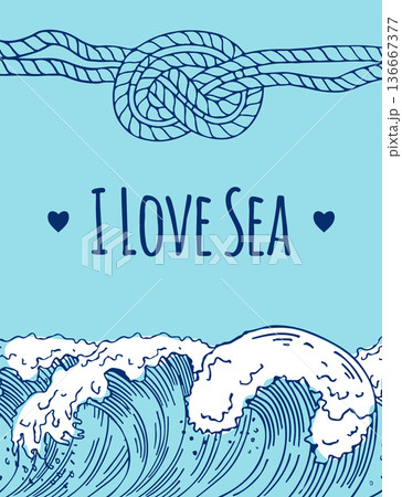 Nautical flyer. I love sea decorative lettering on blue background Nautical flyer. I love sea decorative lettering on blue background 136667377