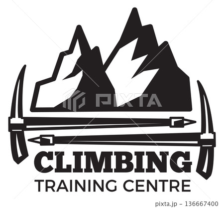 Climbing training center black logo. Mountain exploration symbol 136667400