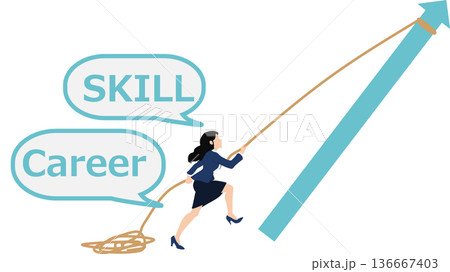 リスキリングに励むビジネスウーマンのイラスト 136667403