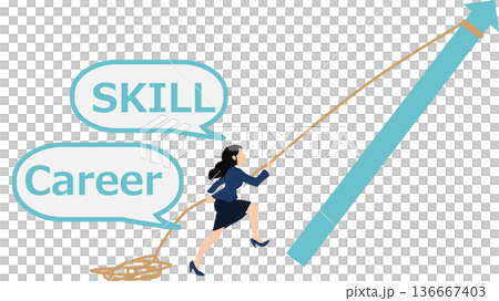 リスキリングに励むビジネスウーマンのイラスト 136667403