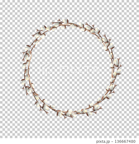 Spring willow branches wreath. Watercolor easter hand drawn illustration isolated on background, transparent png. Botanical and wedding clip art. For greeting card, wallpaper, wrapping paper design Spring willow branches wreath. Watercolor easter hand drawn illustration isolated on background, transparent png. Botanical and wedding clip art. For greeting card, wallpaper, wrapping paper design 136667480