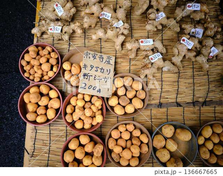 高知市の日曜市　ストリートマーケット　青空マーケット　野菜　果物 136667665