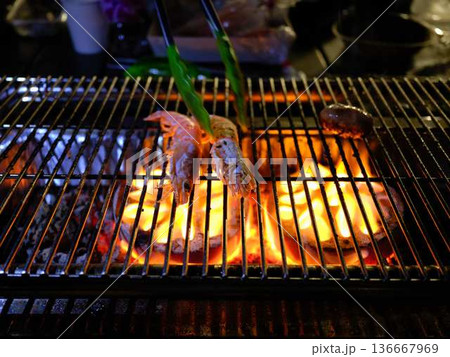 Grilled shrimp Yakiniku, japanese bbq Grilled shrimp Yakiniku, japanese bbq 136667969