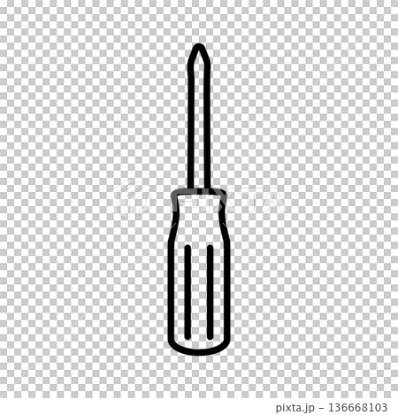 Line drawing illustration of a Phillips head screwdriver that can be used for DIY and repairs 136668103