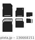 SDカード・miniSD・microSD シルエットセット（端子面付き・背景透過ベクター） 136668151