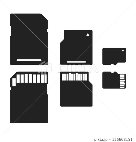 SDカード・miniSD・microSD シルエットセット（端子面付き・背景透過ベクター） 136668151