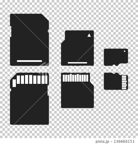 SDカード・miniSD・microSD シルエットセット（端子面付き・背景透過ベクター） 136668151