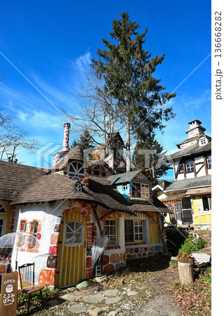 お菓子の家と紅葉風景（長野県長野市） 136668282