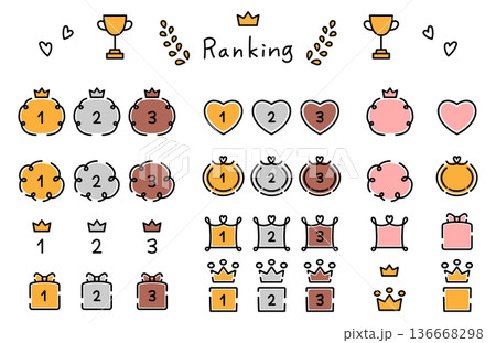 かわいい手描き風の数字とランキング素材 ハート 王冠 かわいい手描き風の数字とランキング素材 ハート 王冠 136668298