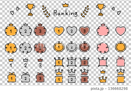かわいい手描き風の数字とランキング素材 ハート 王冠 かわいい手描き風の数字とランキング素材 ハート 王冠 136668298