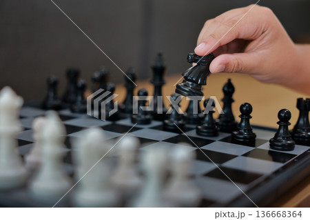 White chess pieces on board with selective focus on King. Leadership concept, business strategy planning, corporate management, competition success, vision for victory and organizational challenge. White chess pieces on board with selective focus on King. Leadership concept, business strategy planning, corporate management, competition success, vision for victory and organizational challenge. 136668364
