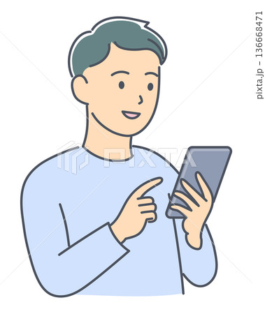スマホを操作する上半身の若い男性のイラスト 136668471