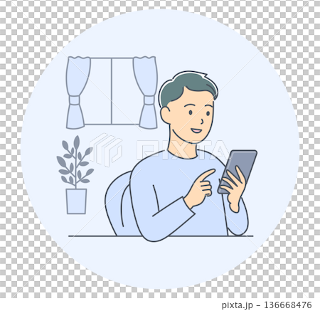 A young man using his smartphone at home to receive medical care A young man using his smartphone at home to receive medical care 136668476