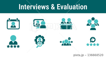 Interviews and Evaluation Flow Icons Interviews and Evaluation Flow Icons 136668520