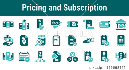 Pricing And Subscription Billing Workflow Icons Set 136668535