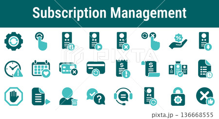 Subscription Management Process Icons set Subscription Management Process Icons set 136668555