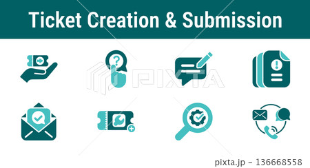 Ticket Creation And Submission Workflow Icons Set 136668558