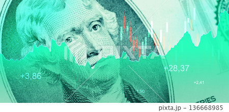 Stock market trends displayed over a one dollar bill close-up during trading hours Stock market trends displayed over a one dollar bill close-up during trading hours 136668985