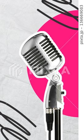 Podcast microphone on a colorful background for audio discussion and recording Podcast microphone on a colorful background for audio discussion and recording 136669083