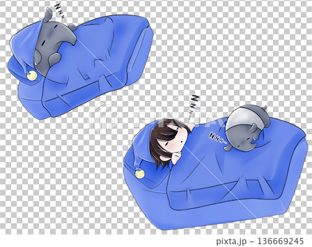 男孩和貘睡覺的插圖 136669245