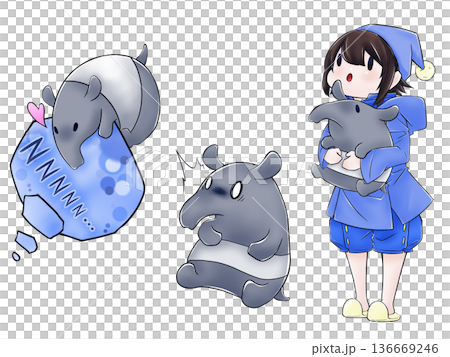 男孩和貘插圖 136669246