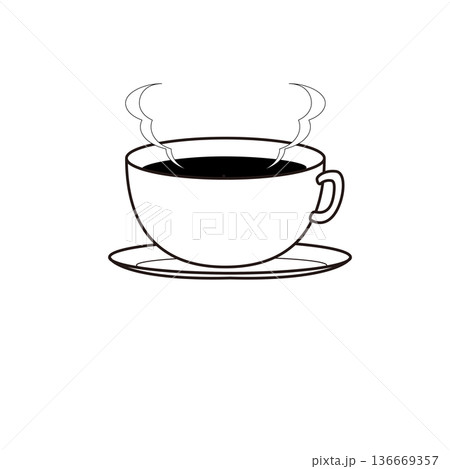コーヒーカップのモノクロ線画アイコン飲み物イラスト 136669357
