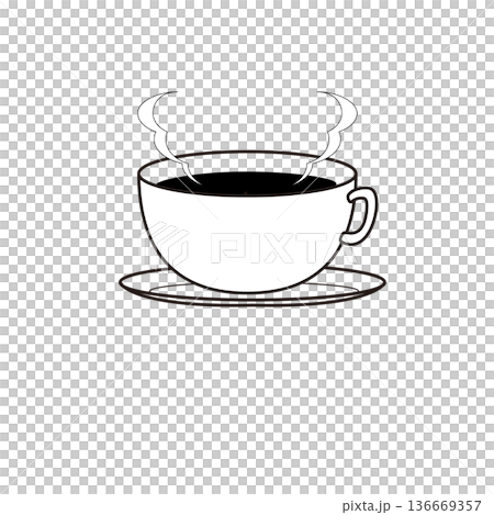 コーヒーカップのモノクロ線画アイコン飲み物イラスト 136669357