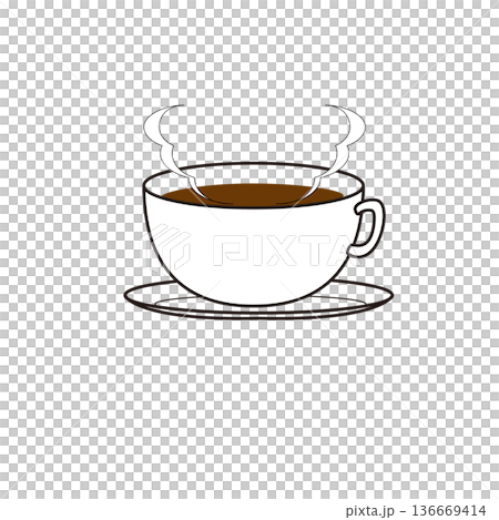 Monochrome line drawing icon illustration of a steaming coffee cup Monochrome line drawing icon illustration of a steaming coffee cup 136669414