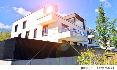 Modern apartment building facade, new apartment buildings exterior. Modern apartment building facade, new apartment buildings exterior. 136670034