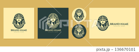 Ancient Egyptian pharaoh logo set vector illustration for luxury masculine brand identity. 136670101