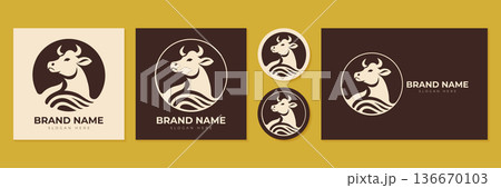 Cow head logo set vector illustration for dairy farm and organic meat butchery branding. 136670103