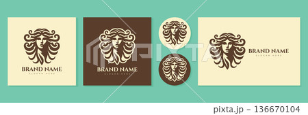 Medusa Gorgon logo set vector illustration for luxury fashion and beauty hair salon brand. 136670104