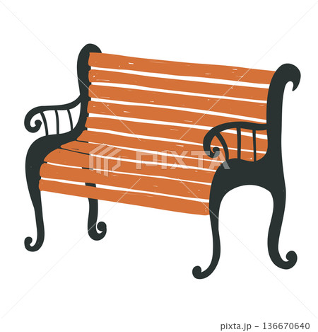 Classic Wooden Park Bench with Metal Armrests Isolated Classic Wooden Park Bench with Metal Armrests Isolated 136670640