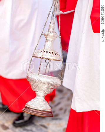 Botafumeiro in an Holy Week procession in Spain 136671090