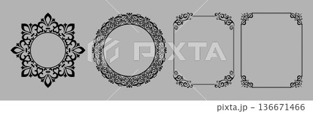 Set of decorative frames Elegant vector element for design in Eastern style, place for text. Floral black and gray frames. Lace illustration for invitations and greeting cards Set of decorative frames Elegant vector element for design in Eastern style, place for text. Floral black and gray frames. Lace illustration for invitations and greeting cards 136671466