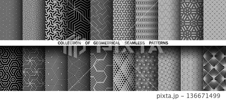 Geometric set of seamless black and gray ,patterns. Simple vector graphics Geometric set of seamless black and gray ,patterns. Simple vector graphics 136671499