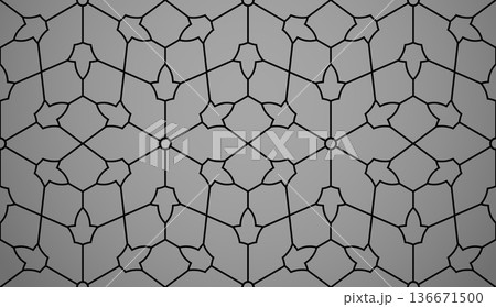 Abstract geometry pattern in Arabian style. Seamless vector background. Gray and black graphic ornament. Simple lattice graphic design 136671500
