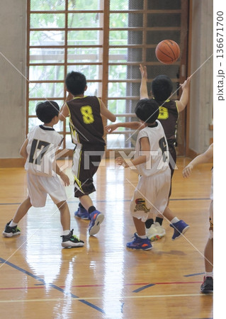 体育館でバスケットボールをする選手 136671700