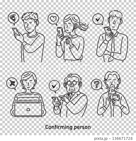 人們查看手機和電腦 136671728